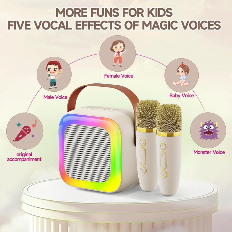 Mini Karaoke Machine for Kids Teen Adults, Kids Karaoke Machine with 2 Wireless Microphones and LED Lights Toys for Christmas Birthday Party, Home, Gifts for 4 5 6 7 8 9 10 11 12+ Years Girls Boys Mini Bluetooth Audio Smartphone