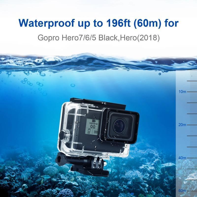 Waterproof Case with Mount & Thumbscrew for GoPro 7 6 5, Clear Waterproof Case with Lanyard & Clip, Camera Accessories for Outdoor Sports