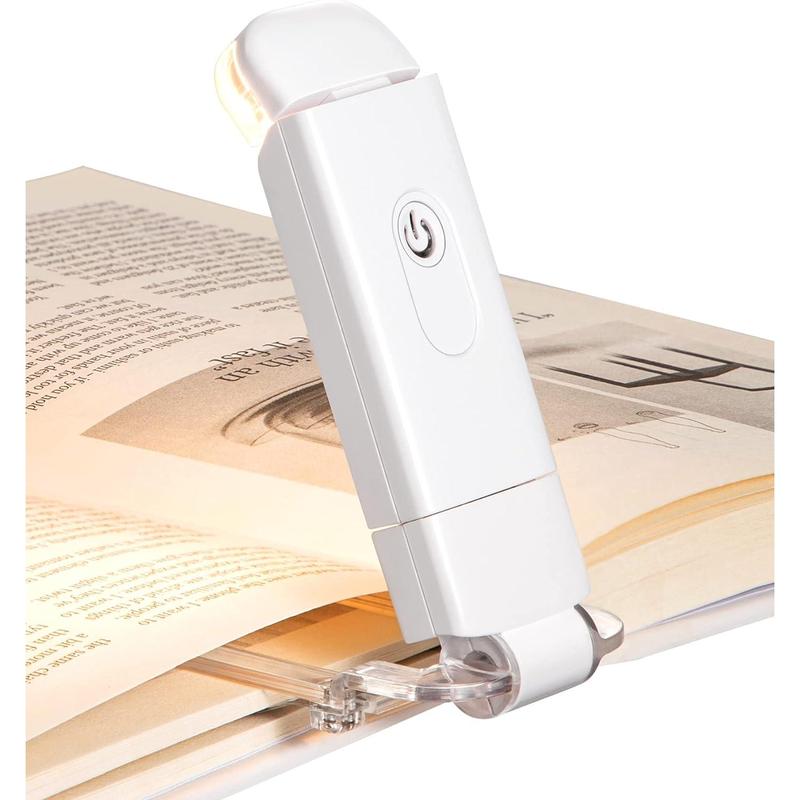 USB Rechargeable Book Light, Warm White, Brightness Adjustable for Eye-Protection, LED Clip on Portable Bookmark Light for Reading in Bed, Car Charging Holder