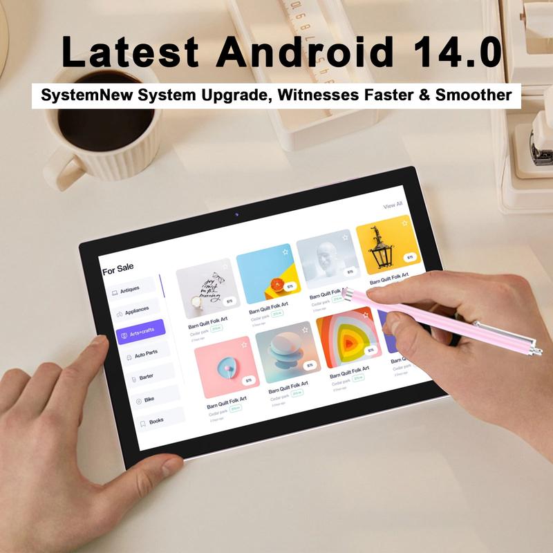 10.1 inch Android 12 tablet, newest 2 in 1 Tablets, 4GB RAM + 64GB ROM quad-core processor, 1280*800 FHD tableta with keyboard mouse Case stylus tempered film, 8MP dual camera 6000mAh battery 10 