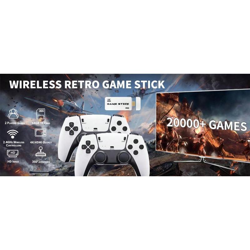 Wireless Retro Game Stick Wireless Retro Game Console 2.4G Wireless Controllers HD Output System 23 Emulators 20000+ Games, Plug And Play Video Game Consoles With 64GB TF Card