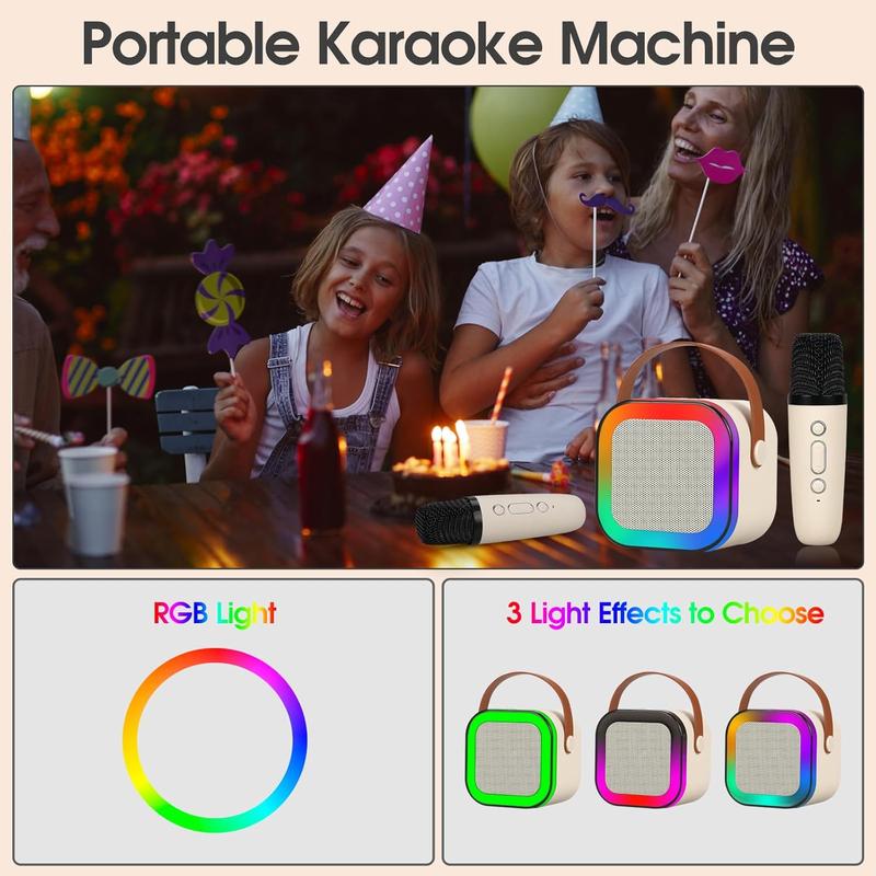 Mini karaoke machine with microphone sound system, portable karaoke machine with 2 wireless microphones, birthday gifts for girls and children aged 4-12, family gatherings