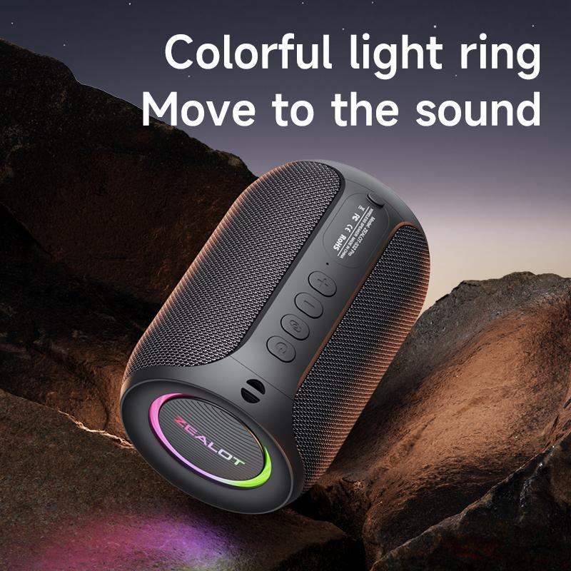 ZEALOT Portable Wireless Bluetooth-compatible Speaker, 15W Stereo Sound System Speaker with RGB Light Effect, Waterproof Wireless Speaker for Home Outdoor Camping, Portable Speaker