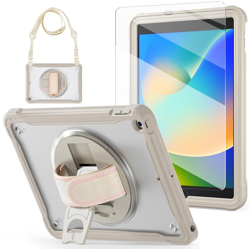 iPad 9th 8th 7th Generation Case 10.2 Inch 2021 2020 2019 with Tempered Glass Screen Protector & Kickstand Accessories Computer