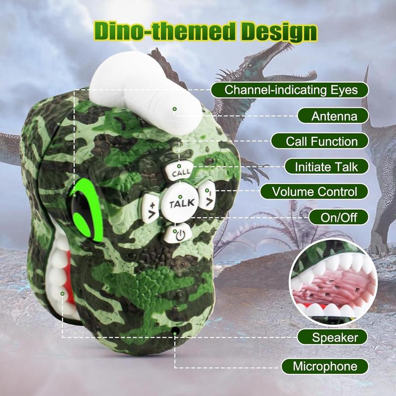 Dinosaur Walkie Talkies for Kids - 2 Way Radios Toys for Boys & Girls Ages 3-12 - Long Range, 3 Channels - Outdoor Adventure, Camping, Hiking Gifts Birthday Gifts Christmas Stocking Stuffers