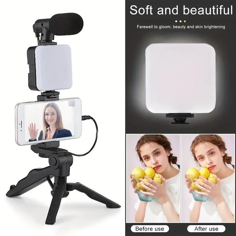 5 in 1 Phone Stand Stabilizer with LED Fill Light, Portable Smartphone Tripod for Live Streaming, Folding Tripod Stand for Selfie, Phone Tripod