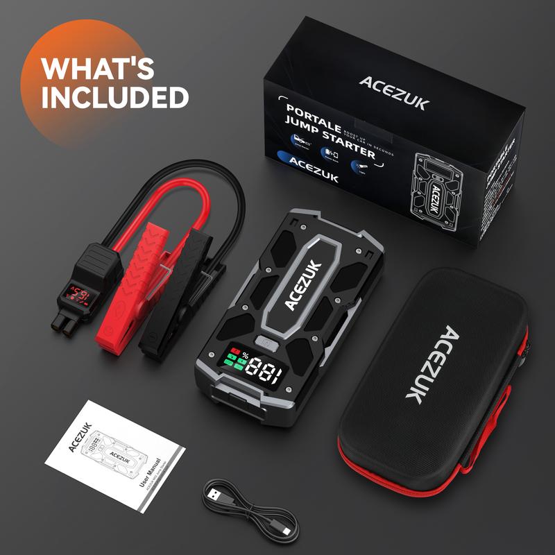 8000A Peak Jump Starter （10.0 Gas 8.0L Diese)   Multi-Function Car Backup Battery Jump Starter with Jump Box, Light, and USB Port. Jump Starter