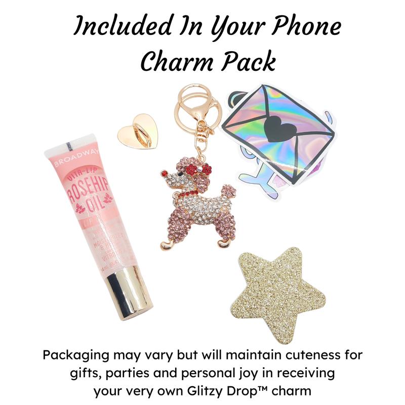 Paris the Poodle Glitzy Drop Phone Charm for Bags, Keys, Purses and Tumblers