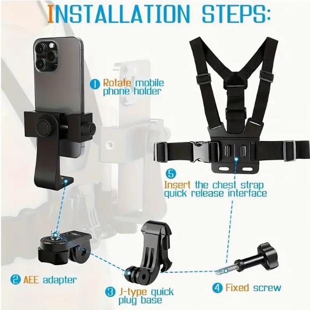 Adjustable Chest Strap Belt for Most Sports Cameras - Mobile Phone Chest Mount Harness for Hands-Free Photography - Stand