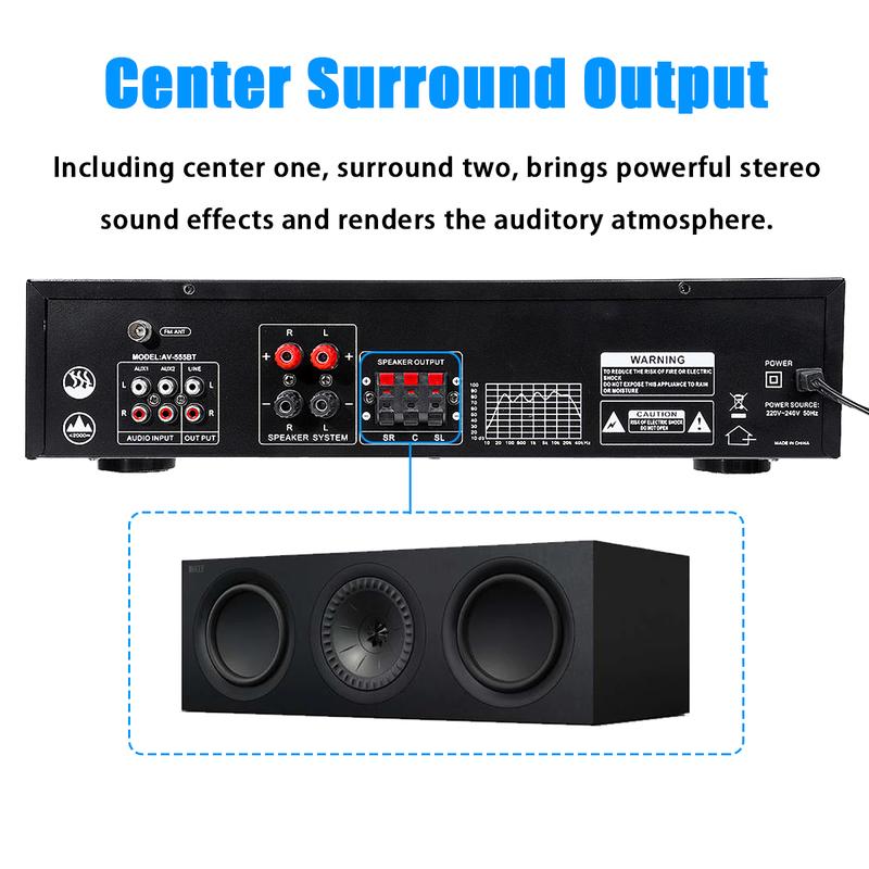 4000W Surround Sound Bluetooth Audio Power Amplifier Receiver for Stereo Theater System