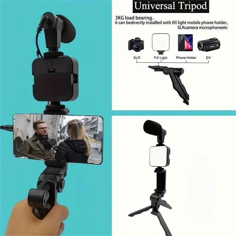 5 in 1 Phone Stand Stabilizer with LED Fill Light, Portable Smartphone Tripod for Live Streaming, Folding Tripod Stand for Selfie, Phone Tripod