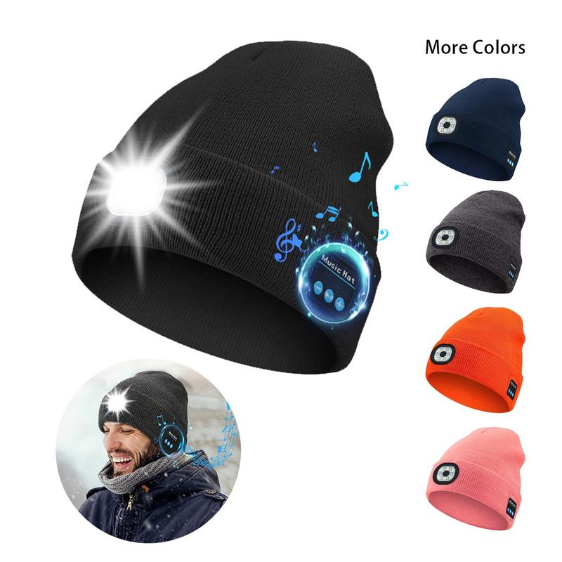 Wireless Beanie Hat Headphones, 1 Count Open-ear Design Headphones with LED Light, LED Headwear Light Cap for Night Cycling and Running