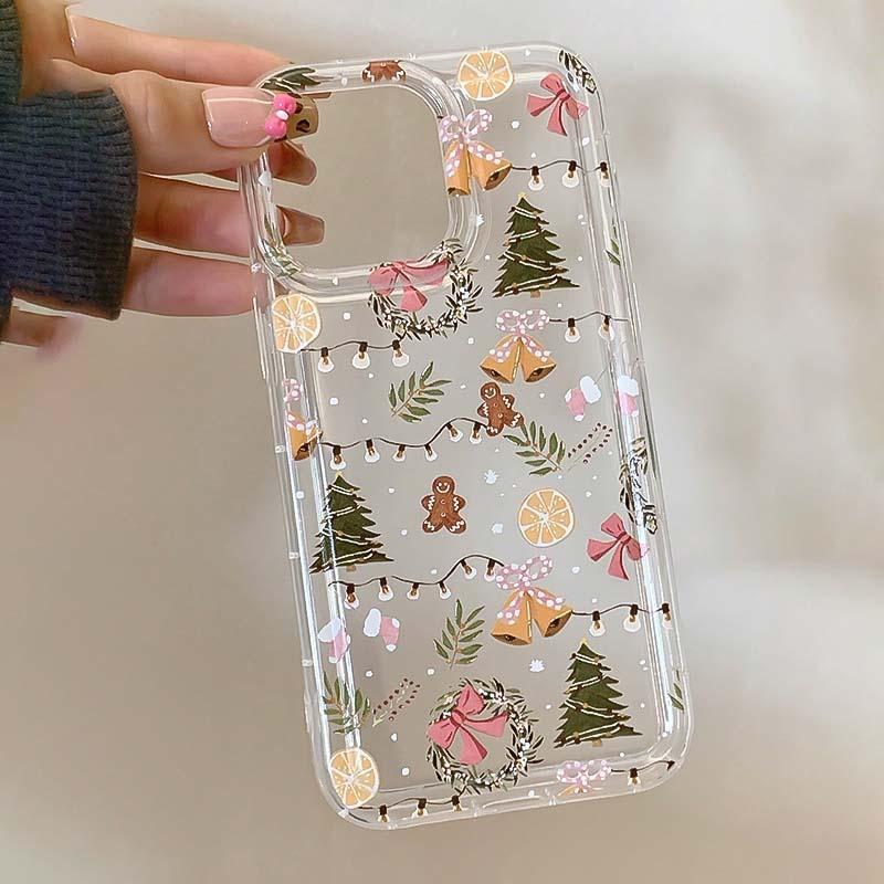 Cute Christmas Themed Pattern Phone Case, Decorative Phone Protector Cover, Phone Accessories Compatible with iPhone 16 15 14 13 12 11 Pro Max