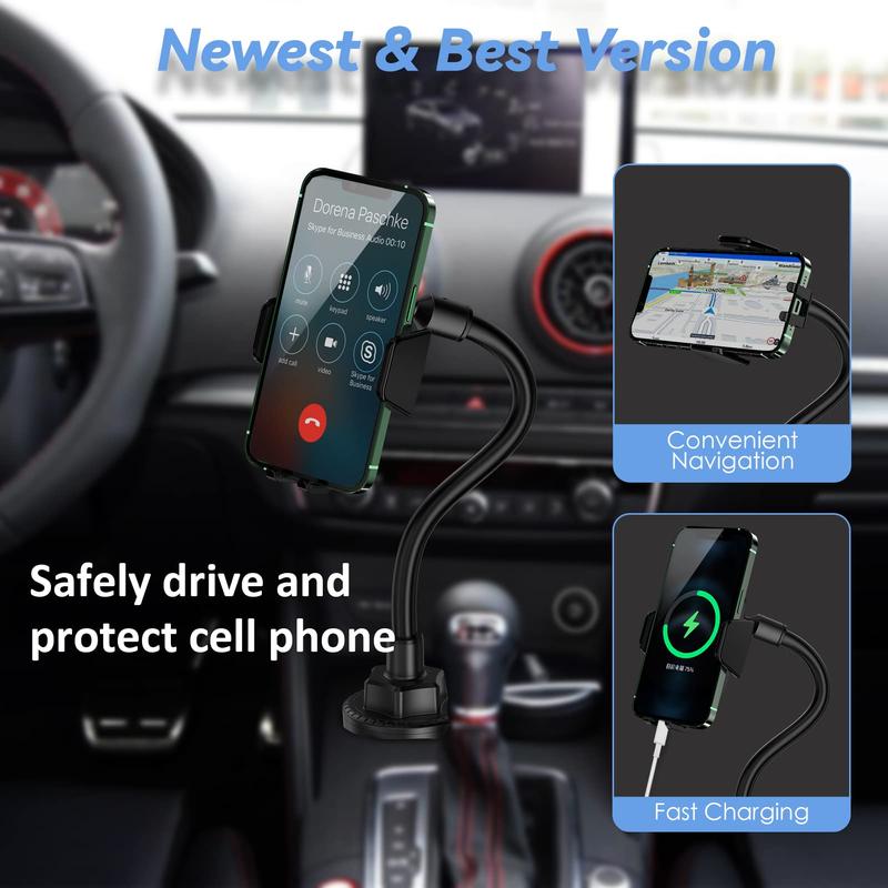 Adjustable Cup Holder Phone Mount for Car - Wireless Charger for iPhone 15 14 13 12 11 Pro & Samsung Galaxy S23 S22 S21 S20