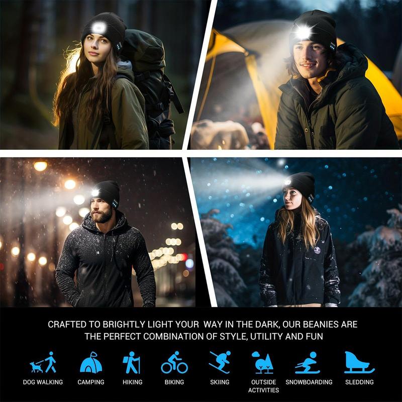 Wireless Beanie Hat Headphones, 1 Count Open-ear Design Headphones with LED Light, LED Headwear Light Cap for Night Cycling and Running