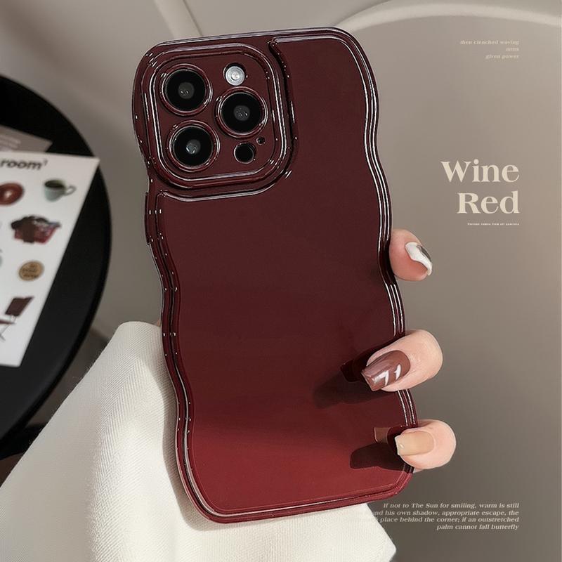 Wave Edge Solid Color Retro Burgundy Phone Case for iPhone 11 12 13 14 15 Pro Max