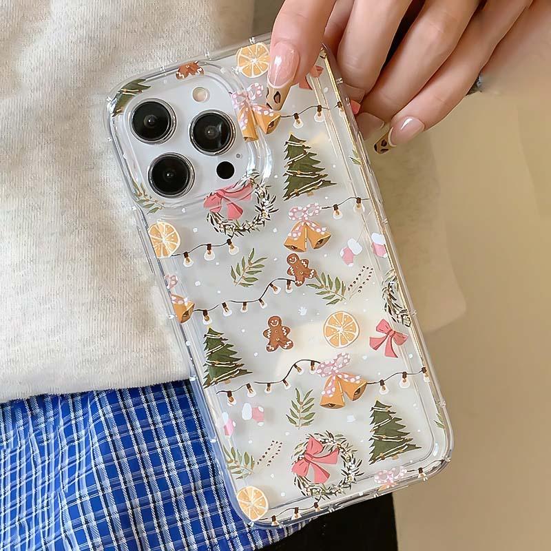 Cute Christmas Themed Pattern Phone Case, Decorative Phone Protector Cover, Phone Accessories Compatible with iPhone 16 15 14 13 12 11 Pro Max