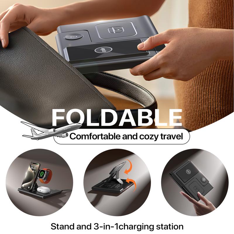 EXW [2024] Upgraded foldable 3 in 1 Charging Station for Apple Devices 15W Wireless Charger Stand for iPhone 16 15 14 13 12 11 Pro Max XR XS 8,Apple Watch and AirPods(18W Adapter Not Included) magnetic phone