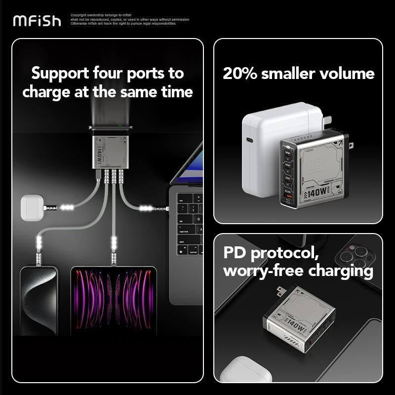 MFish E-RHINO  140W Charging Station GaN charger four-port flash charger original foldable travel universal Plug fast charging