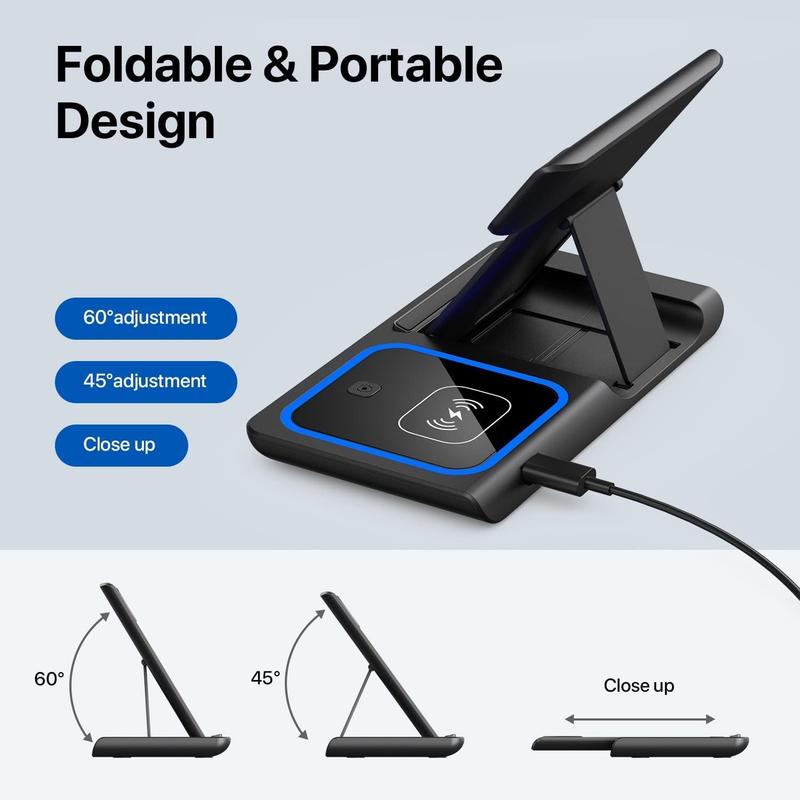 WHATOOK Wireless Charger Stand for iPhone 15 14 13 12 11 Pro Max XR XS 8 Plus, for Apple Watch 8 7 6 5 4 3 2 SE, and AirPods Pro 3 2 - 3 in 1 Wireless Charging Station for Smartphone and Cellphone