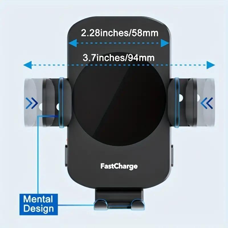 Wireless Car Fast Charger, 15W Fast Charging Stand, Automatic Clamping 360 Degree Adjustable Phone Holder, Suitable for iPhone Samsung Smartphone