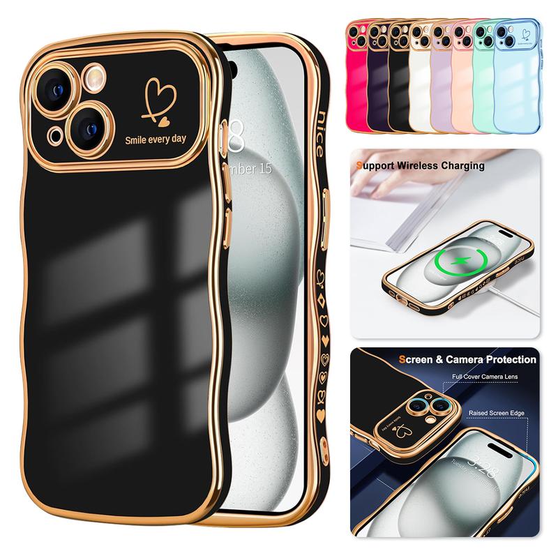 For iPhone 16 15 14 13 12 11 Pro Max Soft Wave Frame Curly Shape Magsafe Case Protector