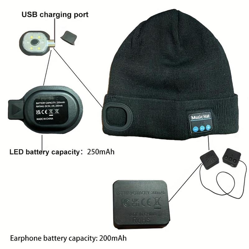 Wireless Beanie Hat Headphones, 1 Count Open-ear Design Headphones with LED Light, LED Headwear Light Cap for Night Cycling and Running