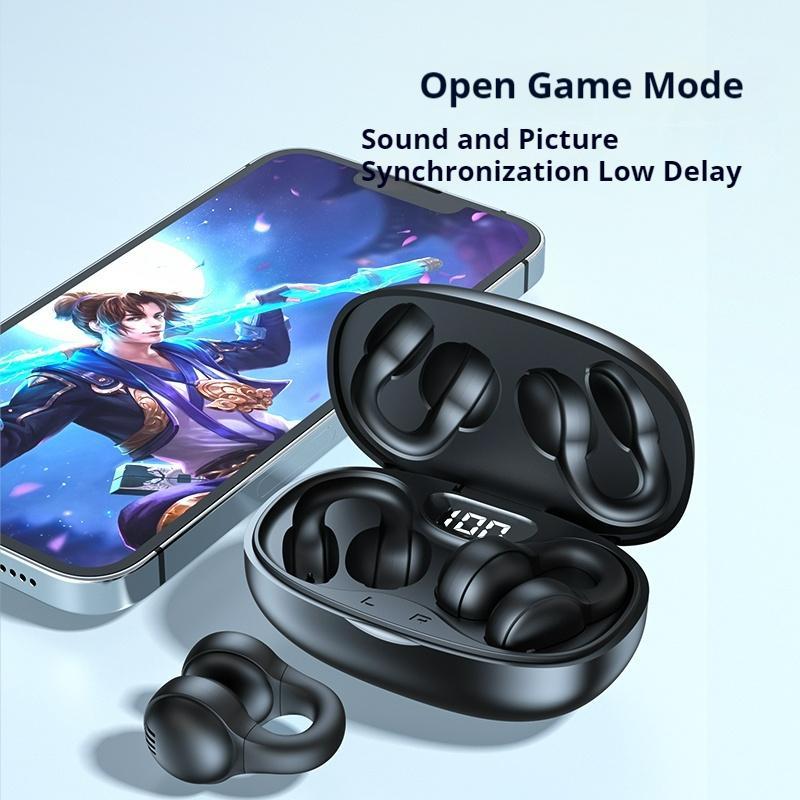 Wireless Earphone, Clip-Ear Design Earphone with Charging Case, Noise Cancelling Headphone for Gaming, Sports, Running