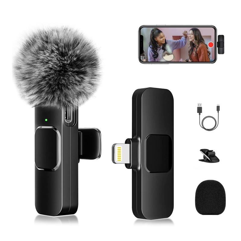 1 count Professional Wireless Lavalier Lapel Microphone for iPhone, Android, iPad - Cordless Omnidirectional Condenser Recording Mic for Interview Video Podcast Vlog,(black)