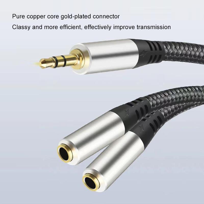 Premium 2-in-1 3.5mm Audio Cable, 1 to 2 Aux Audio Jack Cable, Audio & Video Accessories for Headphone Speaker