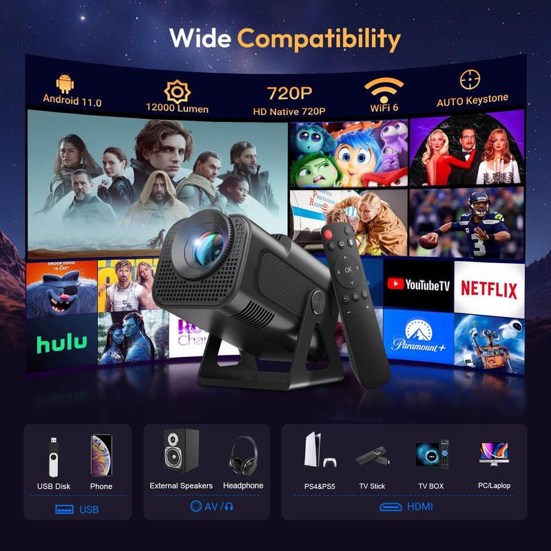 Smart Mini Projector XGODY Gimbal5 Android 11 Full HD Projector Native 1080P 4K Support 5G WiFi 6 Bluetooth 5.0 Home Movie Projector Electric Focu Auto Keystone 180 Rotating For PC Lap PS5 Dull Black