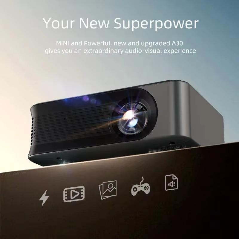 Mini Projector Portable A30 3D LED Home Theater Cinema Videoprojector Support 4K 1080P Full HD Movie Play Laser Smart TV Android Audio Phone Chargeable Device