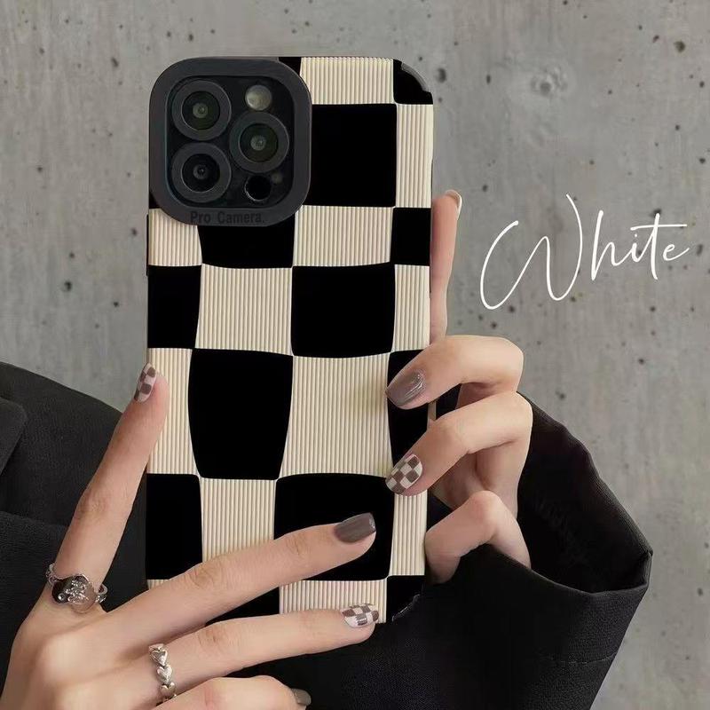 Lattice Pattern Cellphone Case, Shockproof Lens Protect Smartphone Case, Decorative Phone Protector Cover, Phone Protection Accessories Compatible with iPhone 11 12 13 14 15 Pro Max Devices