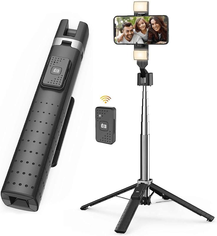 [Fast Delivery] 41” Selfie Stick Tripod with 2 Rechargeable Fill Light for iPhone & Android Smartphones - Compact, Portable & Remote Controlled