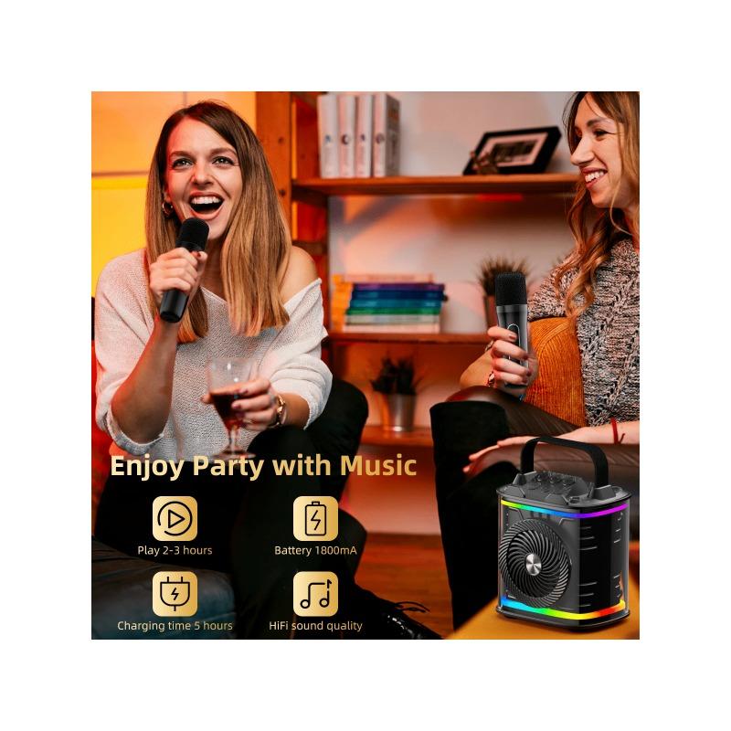 Karaoke Machine for Kids Adults, Portable Wireless KTV Set, Speaker with 2 Mic and Light, Gifts for All Smartphones, Birthday, Family, Home Party Easy To Carry for Outdoor Travel for Christmas Gifts for Men and Women