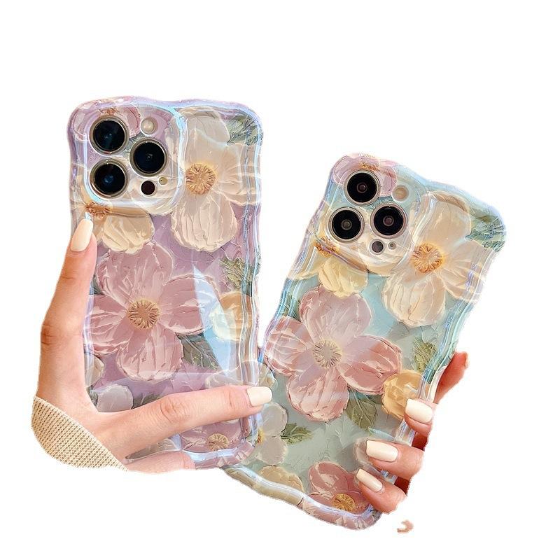 Case for iPhone Oil Painting Printed Flower Colorful Retro Smooth TPU Cute Protective Phone Cover for Girls for Iphone Series 11 12 13 14 15 Pro Max 15 Plus Not 3D