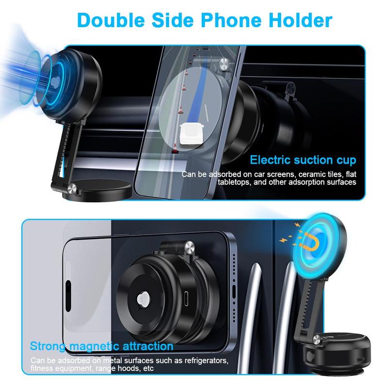 Foldable & 360° Rotatable Magnetic Car Phone Mount, Dual Stable Base Magnetic Car Suction Cup Adhesive Phone Holder for Most Cell Phones, Car Magnetic Phone Holder