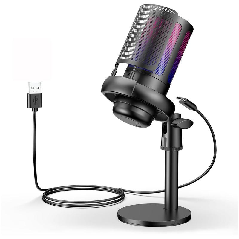 USB Type-C Microphone, Plug-and-Play RGB Capacitive Microphone with Data Cable, Microphone for Recording, Gaming, Streaming, Broadcasting & Conference, Summer Gifts 2024