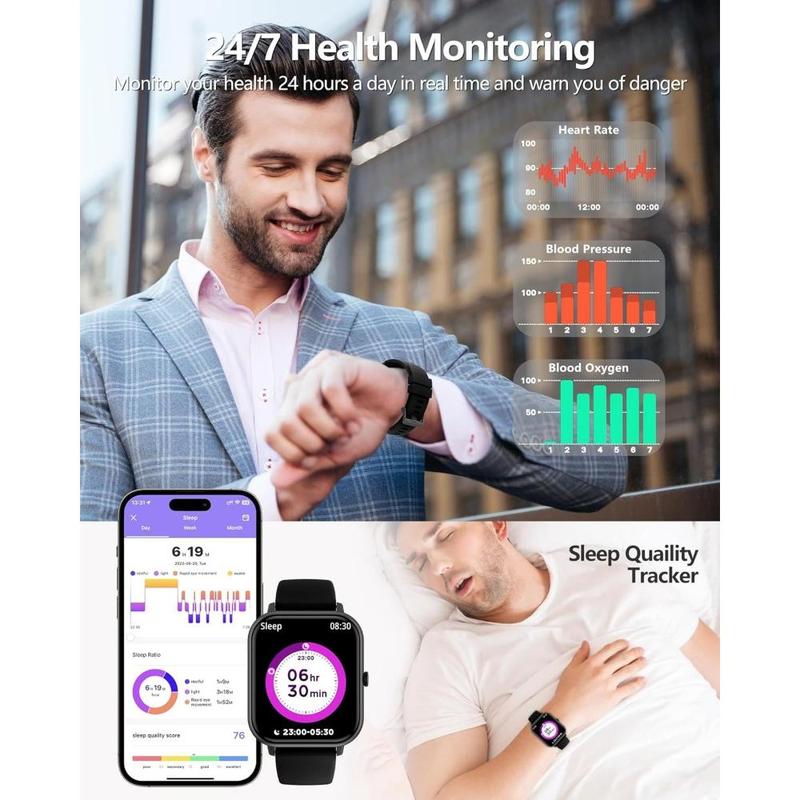  Smart watch with 1.83-Inch Touchscreen, Call Function, 100+ Sports Modes, DIY Watch Face, Sleep Monitor, Pedometer, Calorie Tracker, Waterproof, Stylish Multi-Function Smartwatch for Men, Women & Kids, iPhone Android Compatible