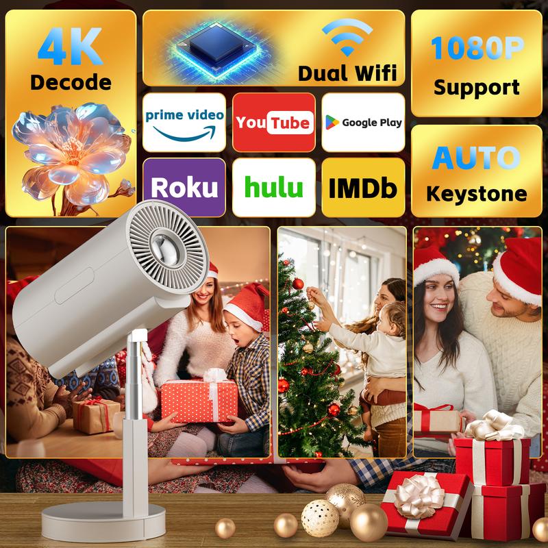 Christmas Gift Mini Phone Projector, Phone Projector With Wifi&Bluetooth,  Mini Projector 4K, Compatible With Phone Laptop With Android 11, Wireless Home Use Projectors, Built-in Audio Projectors, Video Games, Home Theater , Portable Home Use Projector