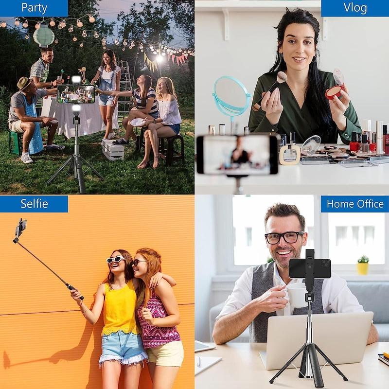 [Fast Delivery] 41” Selfie Stick Tripod with 2 Rechargeable Fill Light for iPhone & Android Smartphones - Compact, Portable & Remote Controlled