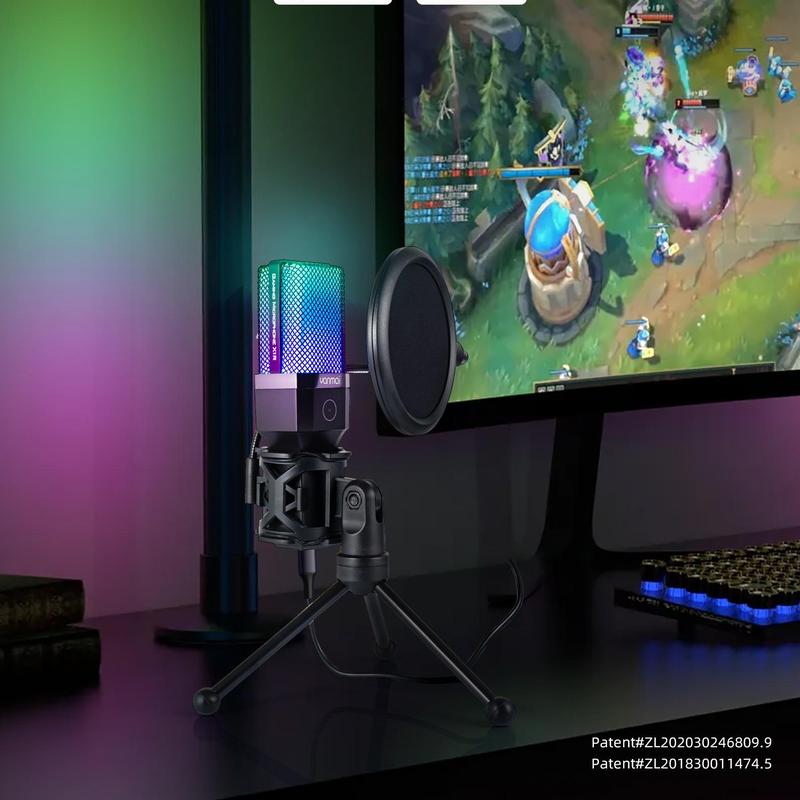 YANMAI Professional RGB Gaming Microphone, USB Wired Microphone Gaming with Tripod Microphone Stand & Mic Cover & Microphone Condenser, Portable Microphone for Music Recording, Live Streaming, Podcast Broadcast