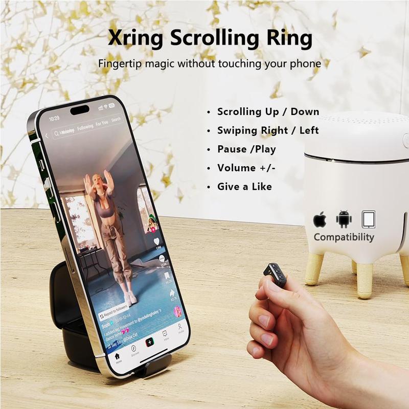 Tiktok Scrolling Bluetooth Remote Control with Charging Case for Phone,with Phone holder,Bluetooth Phone Remote for Camera Selfie, Video Record, Music Control, Ring for iPhone, iPad, Android, Pink