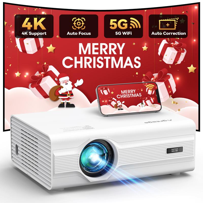 HD Projector with WiFi 6 and Bluetooth 5.2, 600 ANSI Native 1080P 4K Supported, Outdoor Projector with Screen, Movie Projector Compatible with HDMI USB TV Stick Audio Digital Remote Lcd Remote Control