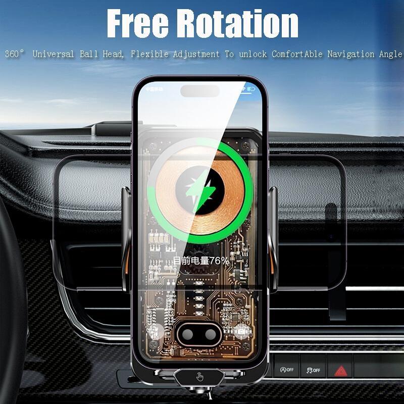 Wireless Car Charger Fast Auto Clamping Car Charger Phone Holder fit for iPhone 15 14 13 12 11 Pro, Samsung Galaxy S23 S22 S21, etc Smartphone Cellphone Charging Mobile Electronic