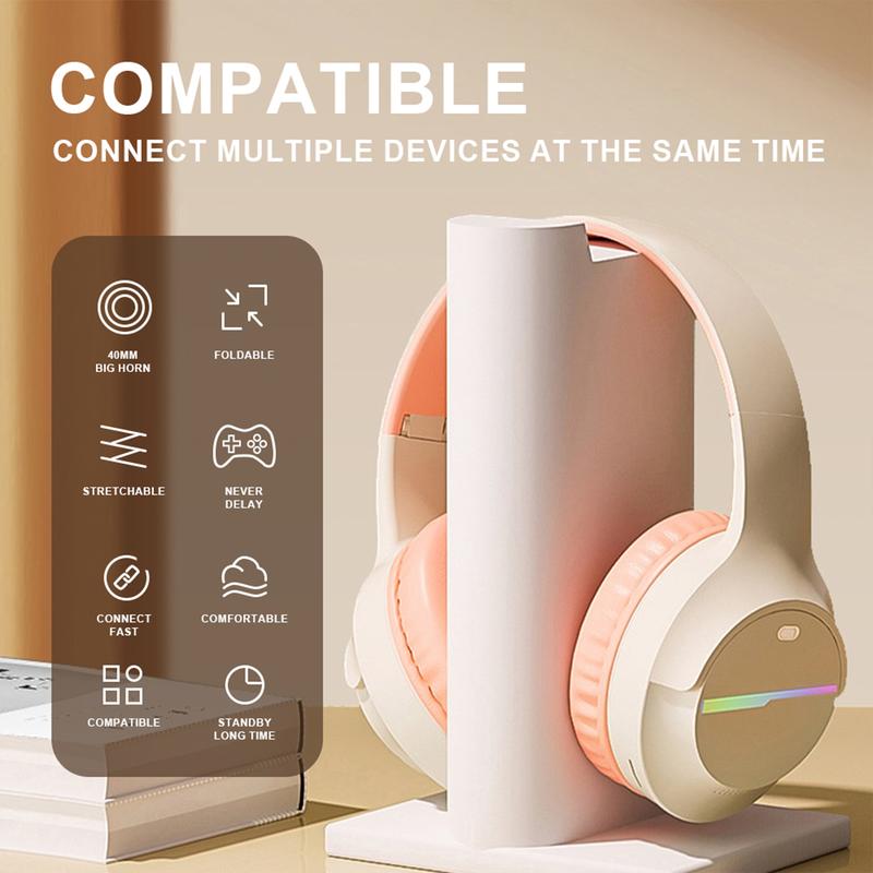 Wireless Headphones for Fall, Bluetooth Headphones with Colorful LED Lights, Kids Foldable Over Ear Headphones with Built-in Microphone, 60H Playtime