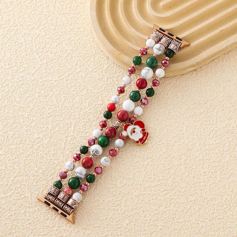 Christmas Themed Watch Band (Band Only), Handmade Stretchy Adjustable Beaded Watch Band, Smart Watch Accessories for Apple Watch Series