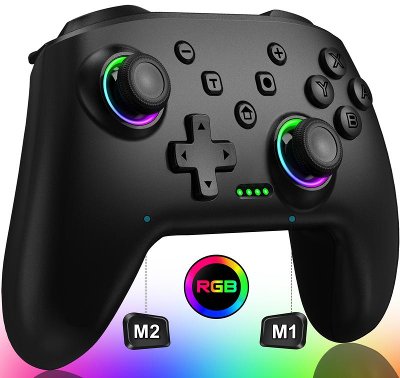 Switch Controller, Wireless Switch Controller Compatible with Switch Controller Switch Lite OLED, Wireless Switch Controllers Work with iOS Android PC with RGB Light, Programmable, TURBO & Wakeup