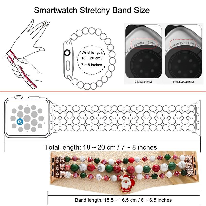 Christmas Themed Watch Band (Band Only), Handmade Stretchy Adjustable Beaded Watch Band, Smart Watch Accessories for Apple Watch Series