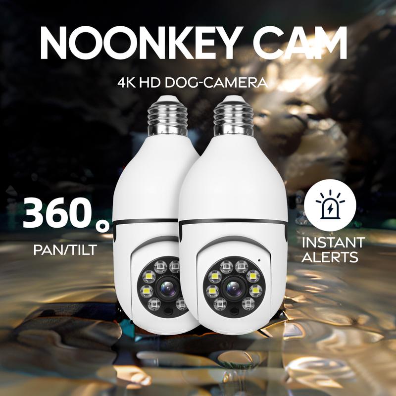 Noonkey Bulb Security Camera 2.4 5Ghz-3 Megapixel Indoor Outdoor Full Color Day Night Camera, Motion Detection, Sound & Light Alarm, Two-Way Audio, Home Yard Store Only Camera Wireless Socket Surveillance Camera Remote Phone